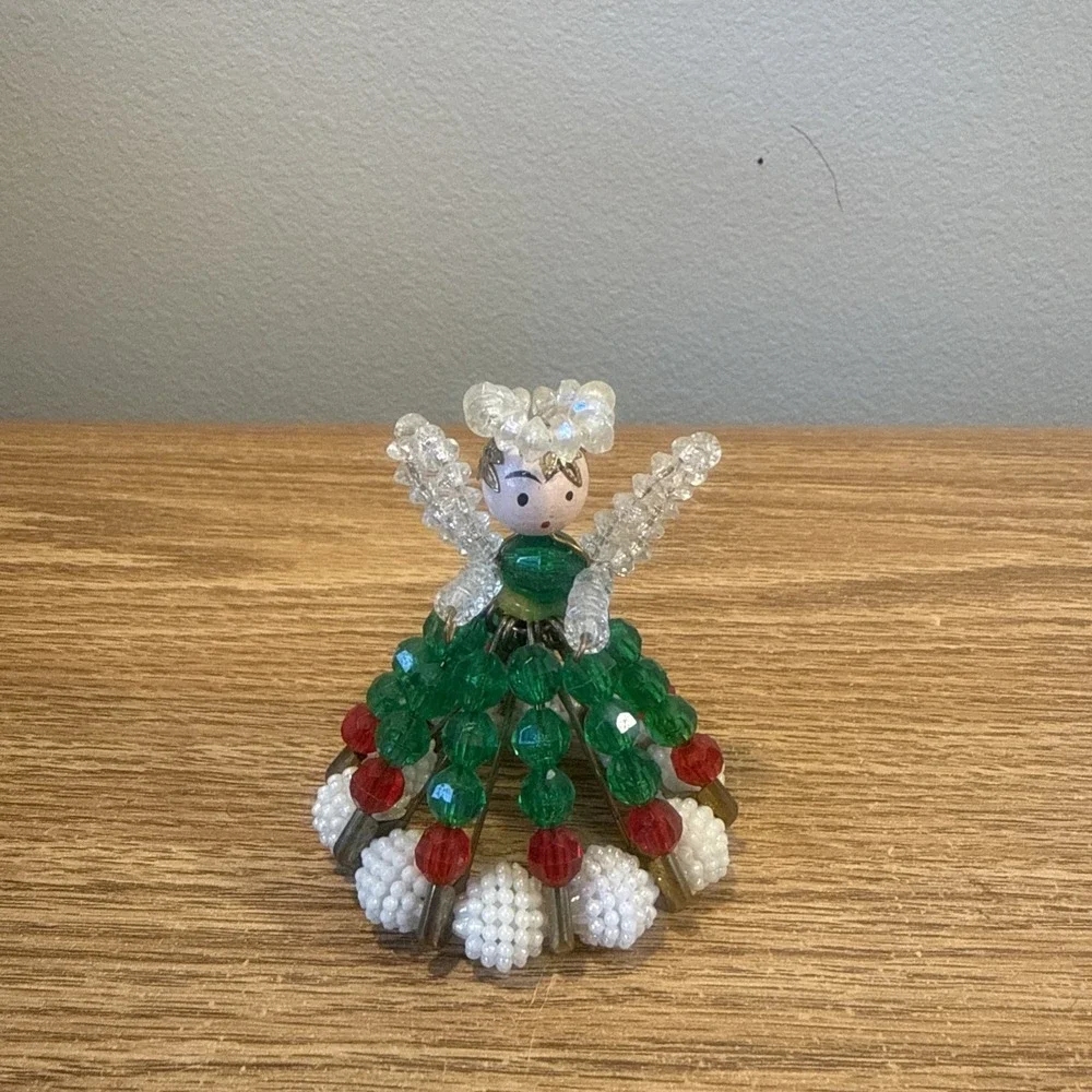 Vintage Handmade Christmas Bead‎ And Safety Pin Angel ornament & Bells